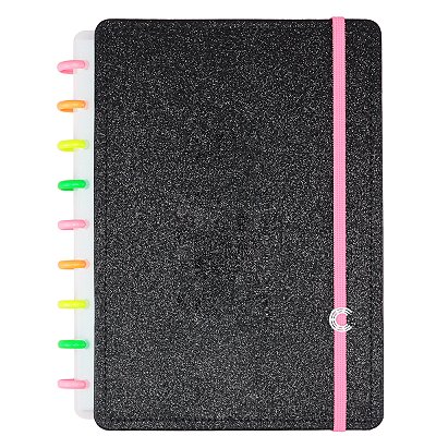 Caderno 10x1 Matérias Colegial Médio Lets Glitter Neon Black Disco Capa Dura 80 Folhas 90g/m² Caderno Inteligente Ref: CIMD3133