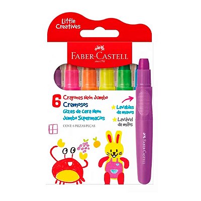 Giz De Cera Faber Castell Redondo Jumbo Little Creatives Retrátil 6 Cores Neon Ref: 224007