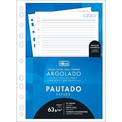 Refil Universitário Tiliflex Fichário Argolado Furação Universal Pautado 96 Folhas 63g/m² Tilibra Ref: 158895