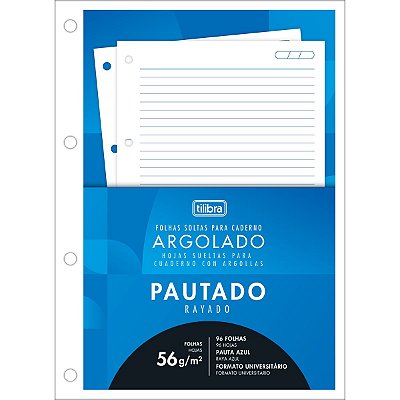 Refil Universitário Tiliflex Fichário Argolado Pautado 96 Folhas 56g/m² Tilibra Ref: 157813