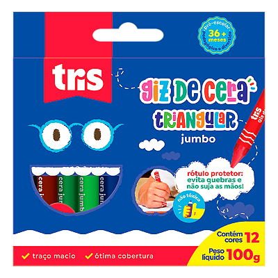 Giz De Cera Tris Triangular Mega Color Jumbo 12 Cores 100g Ref: 684338
