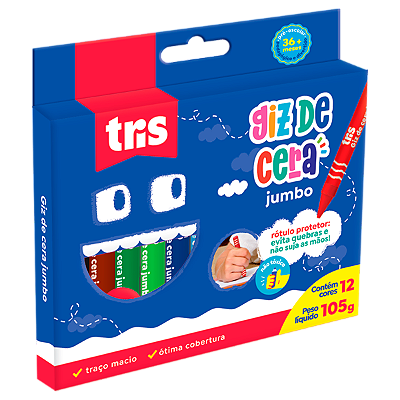 Giz De Cera Tris Redondo Mega Color Jumbo 12 Cores 105g Ref: 684321