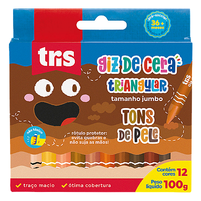 Giz De Cera Tris Triangular Mega Color Jumbo 12 Cores Tons De Pele 100g Ref: 683256