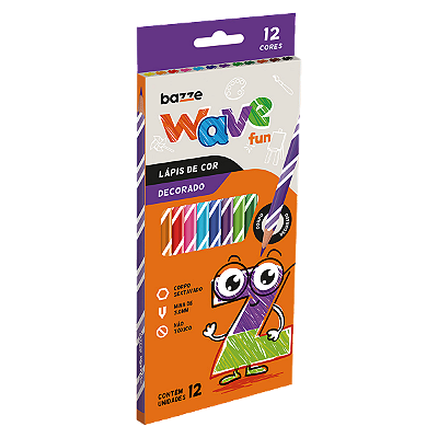 Lápis De Cor Bazze Wave Fun Sextavado Resina 12 Cores Ref: 901699