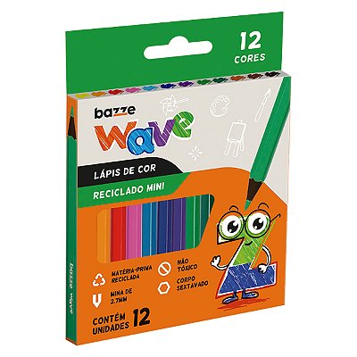 Lápis De Cor Bazze Wave Mini Reciclado Sextavado Resina 12 Cores Ref: 901729