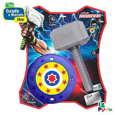 Fantasia Acessórios Escudo E Martelo Medieval Plástico Coleção Heróis LePlastic Ref: 206