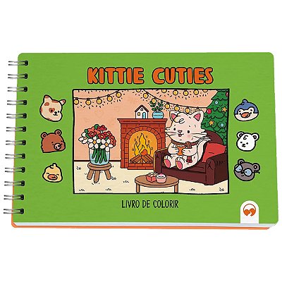 Livro Para Colorir Tipo Bobbie Goods Kittie Cutes Gato Verde Espiral Capa Dura 64 Páginas 150g/m² Vale Das Letras