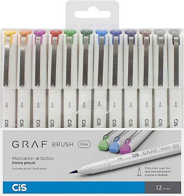 Caneta Marcador Artístico Graf Brush Fine com 12 Cores Cis