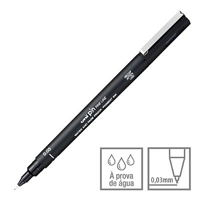 Caneta Nankin Preto 0.03 mm Uni Pin Fine Line Descartável Pin 003-200 Mitsubishi