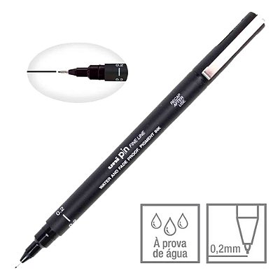 Caneta Nankin Preto 0.2 mm Uni Pin Fine Line Descartável Pin 02-200 Mitsubishi