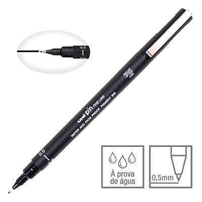 Caneta Nankin Preto 0.5 mm Uni Pin Fine Line Descartável Pin 05-200 Mitsubishi