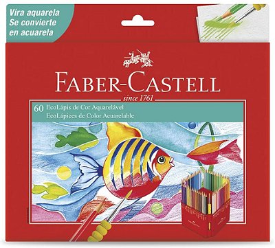 Lápis De Cor Aquarelável Faber Castell Sextavado 60 Cores Com Pincel Ref: 120260G
