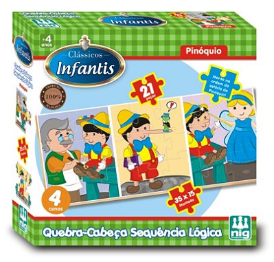Quebra-Cabeça Clássicos Infantis Pinóquio 21 peças Madeira Nig Ref: 0435