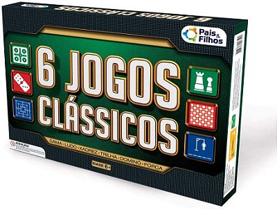 Jogo 6 Clássicos Dama Ludo Xadrez Trilha Dominó Forca Pais e Filhos Ref: 2759