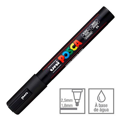 Caneta Marcador Posca 24 Preta PC-5M 1.8 - 2.5 mm Uni