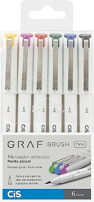 Caneta Marcador Artístico Graf Brush Fine com 6 Cores Cis