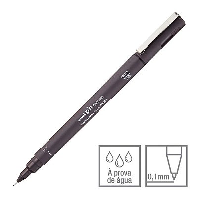 Caneta Nankin Cinza Escuro 0.1 mm Uni Pin Fine Line Descartável Pin 01-200 Mitsubishi