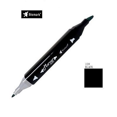 Caneta Marcador Permanente Duas Pontas 120 Preto Black Bismark