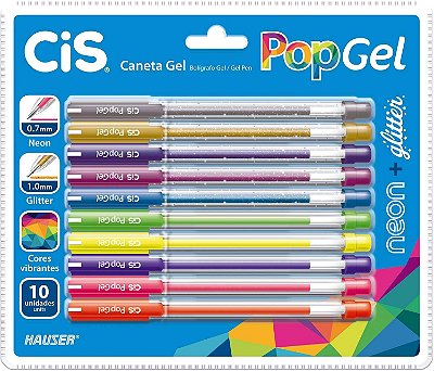 Caneta Pop Gel Neon 0.7 + Glitter 1.0 com 10 unidades Cis