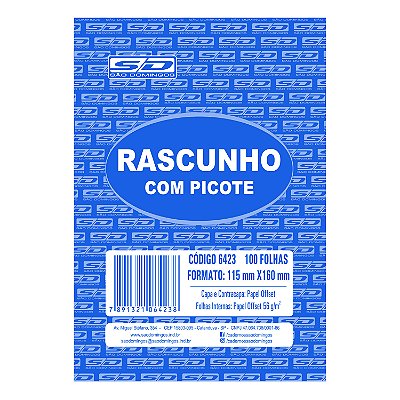 Bloco de Rascunho Branco com Picote 100 folhas 56 g/m² 115 x 160 mm São Domingos Ref: 6423