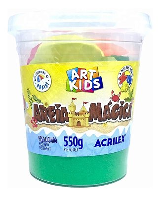 Areia Mágica 101 Verde 550 g com 3 Acessórios Art Kids Acrilex Ref: 05950
