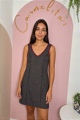 Vestido Reserva Natural Curto Tubinho 40 M Algodão Preto Viés Vermelho Decote V Forrado Casual