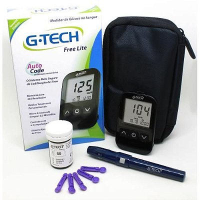 Kit Medidor de Glicose Completo Preto - Free Lite - G-Tech