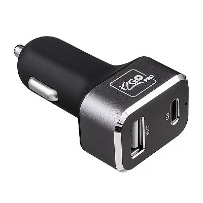 Carregador Veicular i2GO Ultra Rápido 30W 1 Saída USB-C Power Delivery e 1 Saída USB Comum PROCAR023 - Preto e Cinza