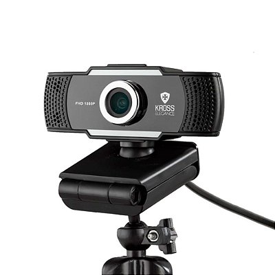 Webcam HD 1080p Foco Manual com Tripé Ajustável USB Preto - KE-WBM1080P - Kross Elegance
