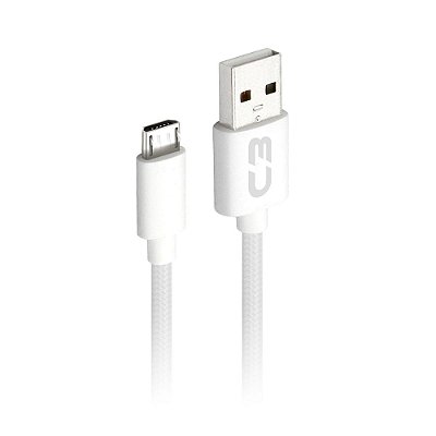 Cabo USB x Micro USB 2 Metros 2A Branco - CB-M21WH - C3Plus