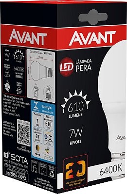 Lâmpada de LED 7W 6500k Branca - Pera - Bivolt - Avant