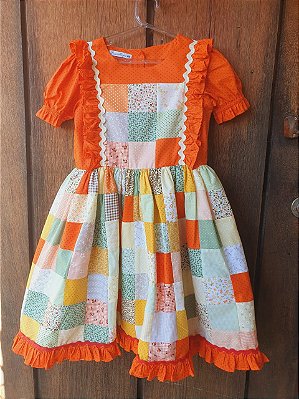 Vestido festa junina patchwork laranja
