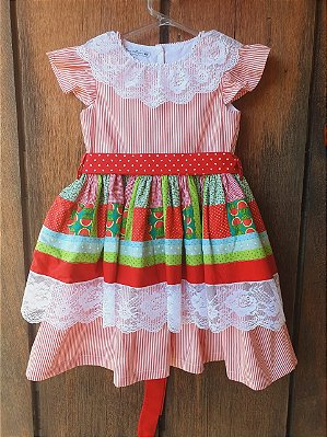 Vestido festa junina patchwork melancia