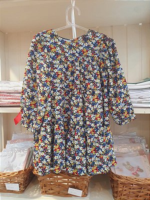 Vestido manga longa viscose floral azul