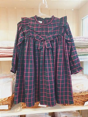 Vestido xadrez preto/verde/pink