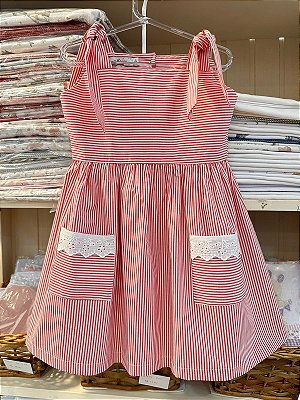 Vestido listrado bolso bordado inglês