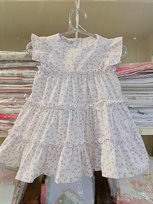 Vestido Louise florzinhas rosa e cinza