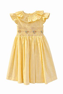 Vestido casinha de abelha listrinha amarelo