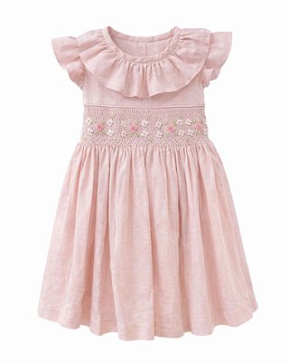 Vestido casinha de abelha de linho rosa
