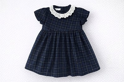 Vestido xadrez azul marinho