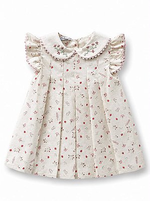 Vestido linho floral com moranguinhos