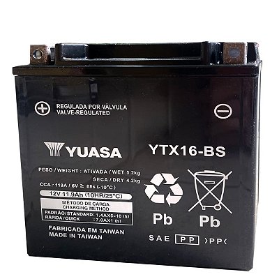 Bateria Yuasa YTX16-BS / Triumph Tiger 800 / Honda XL 1000V Varadero / Suzuki Marauder 1600 M95 / Boulevard 1500 C90 M90 / Boulevard 1800 M109 C109