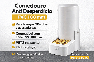 Comedouro Anti Desperdício PVC 100 mm com Tampa Anti-Invasores