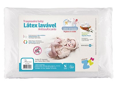 Travesseiro Látex Lavável Baby Capa Percal 180 fios Lavável em máquina 30x40cm Fibrasca