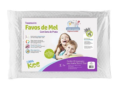 Travesseiro Favo De Mel Kids Alt 10cm Lavável Com Íons De Prata Anti Bactericida Fibrasca