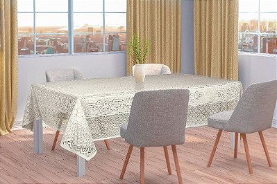 Toalha de Mesa Quadrada Renda Marfim Floral Interlar 4 lugares 150x150cm