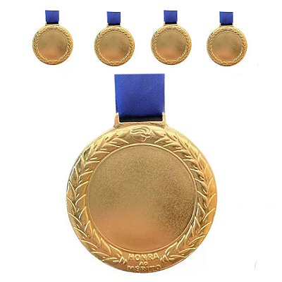 Kit 5 Medalhas Personalizáveis comemorativas Fita Azul