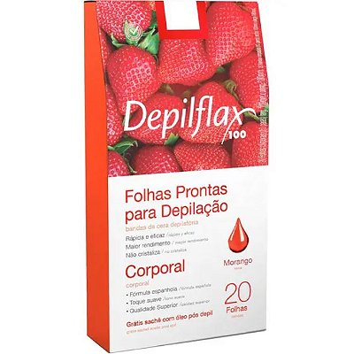FOLHAS PRONTAS PARA DEPILAÇÃO CORPORAL MORANGO DEPILFLAX 20UN