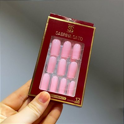 UNHAS POSTIÇAS QUADRADAS SABRINA SATO ROSA BEBÊ 12pcs