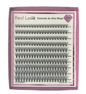 EXTENSÃO DE CÍLIOS REAL LOVE 20P 0.10D MIX 9-14mm